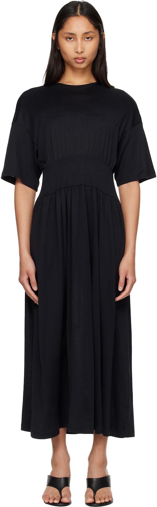 Black Cotton Silk Tee Midi Dress by TOTEME