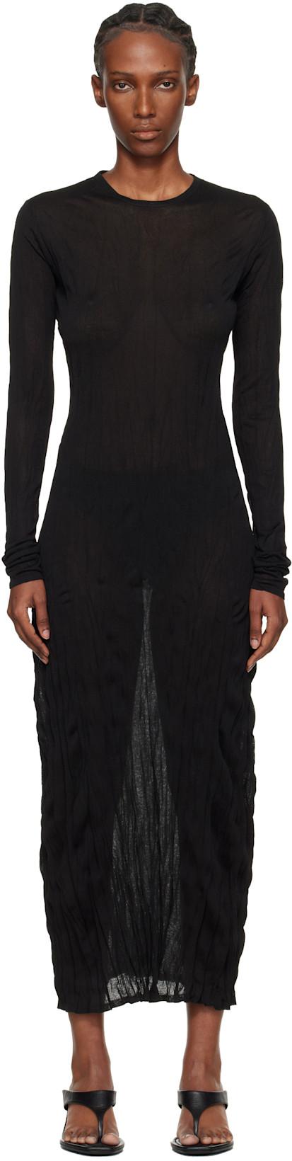 Black Crinkled Knit Long-Sleeve Midi Dress by TOTEME