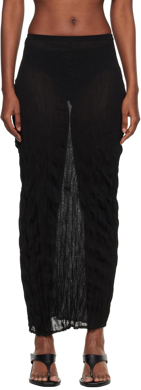 Black Crinkled Knit Midi Skirt by TOTEME
