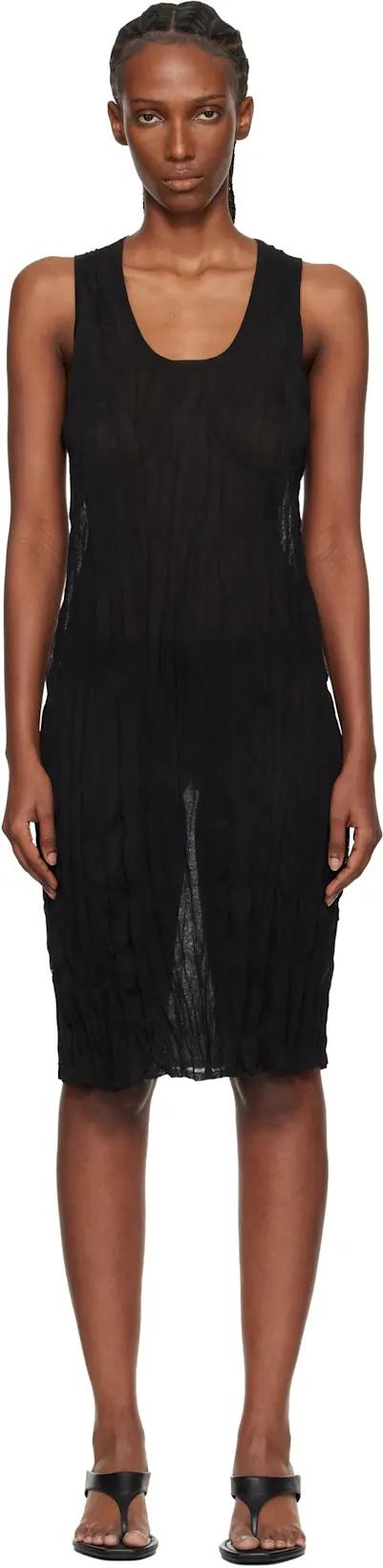 Black Crinkled Knit Tank Midi Dress by TOTEME