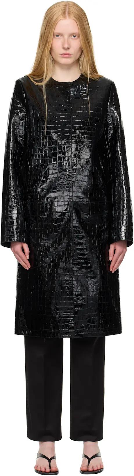 Black Croco-Embossed Leather Coat by TOTEME