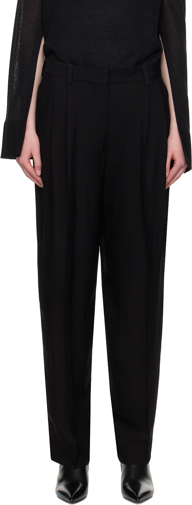 Black Double-Pleat Straight Trousers by TOTEME