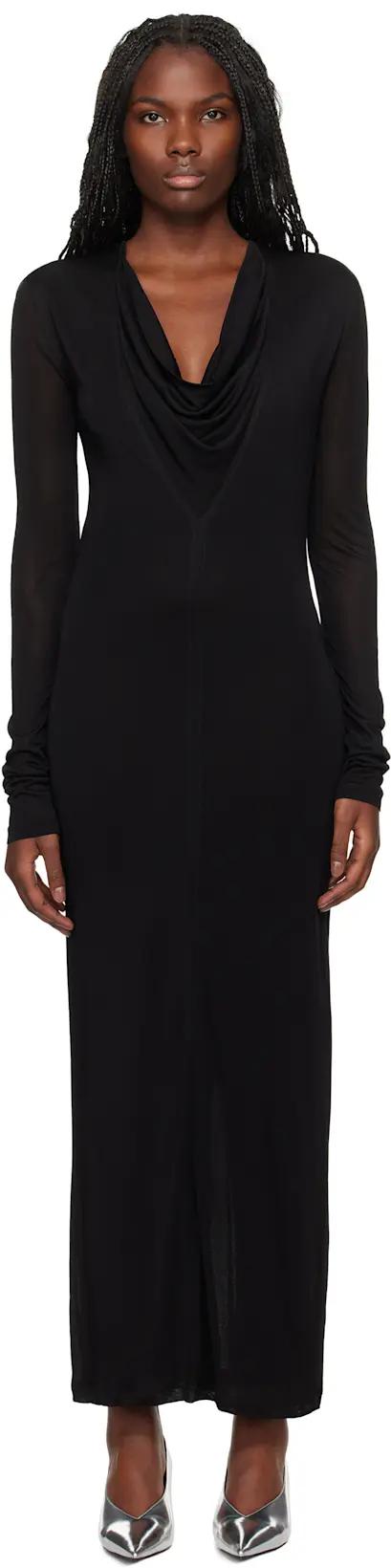 Black Draped V-Neck Maxi Dress by TOTEME