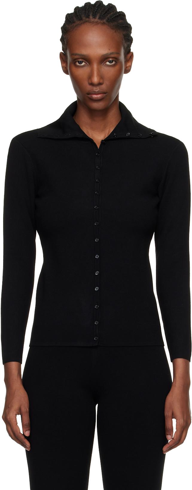 Black Fitted Polo Cardigan by TOTEME
