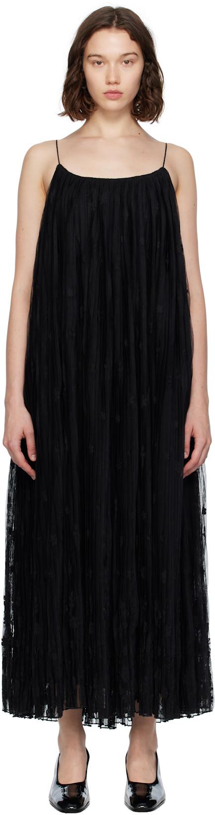 Black Floral Tulle Midi Dress by TOTEME