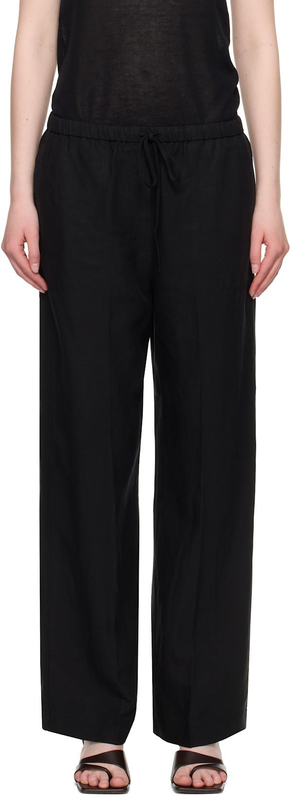 Black Fluid Drawstring Lounge Pants by TOTEME