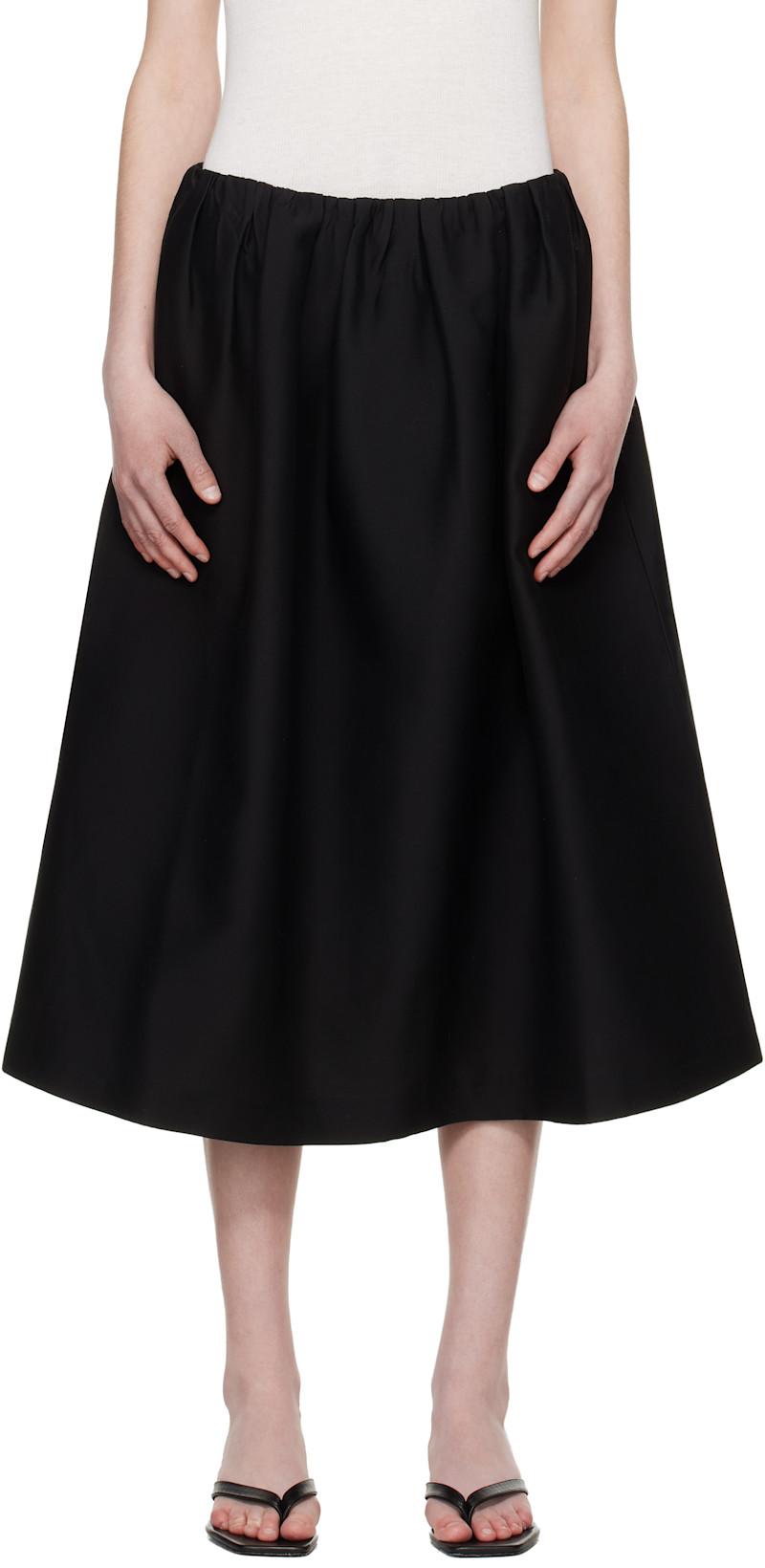 Black Gathered Evening Midi Skirt by TOTEME