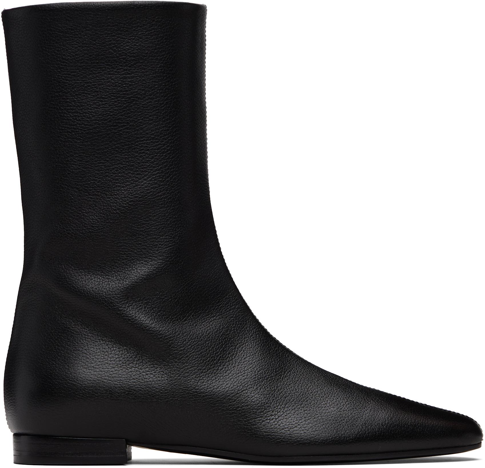 Black Grained Leather Ankle Boots by TOTEME