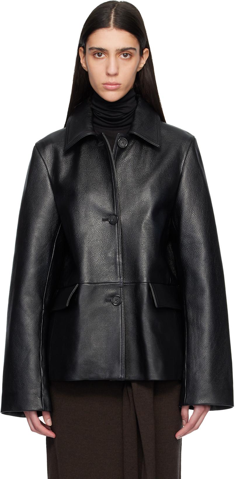 Black Grained Leather Jacket by TOTEME