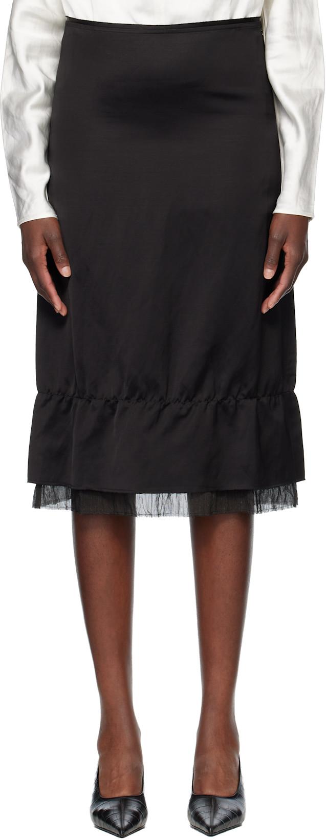 Black Layered Satin Midi Skirt by TOTEME