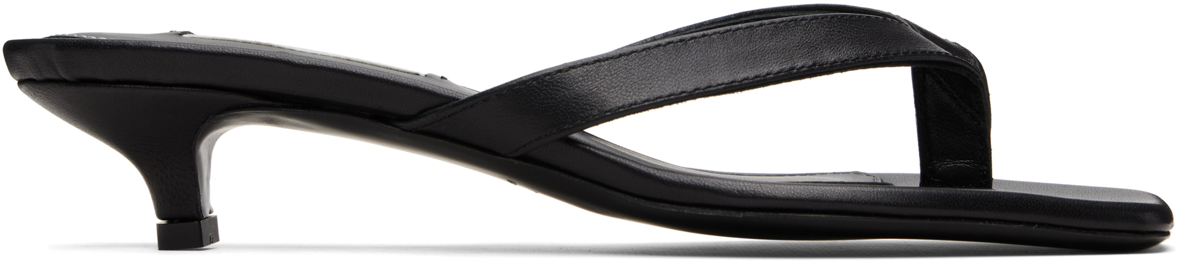 Black Leather Flip Flop Heeled Sandals by TOTEME