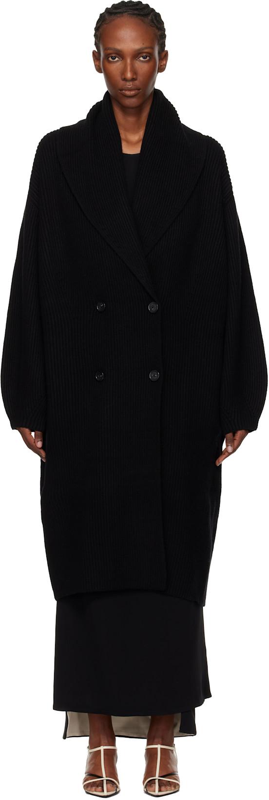 Black Long Shawl-Lapel Cardigan by TOTEME