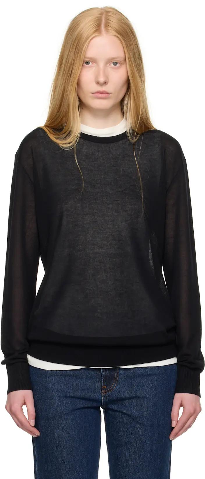 Black Long-Sleeve Knit T-shirt by TOTEME