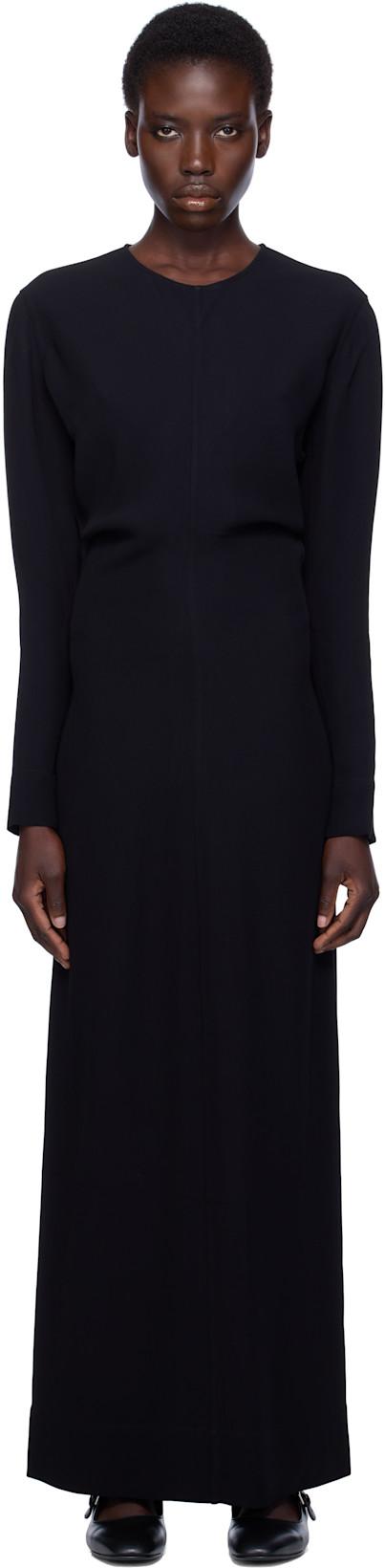 Black Long-Sleeve Slouch Waist Maxi Dress by TOTEME
