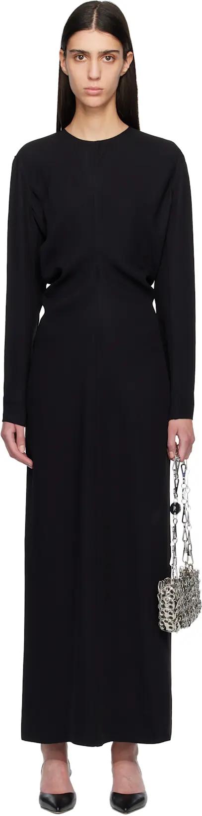 Black Long-Sleeve Slouch Waist Maxi Dress by TOTEME