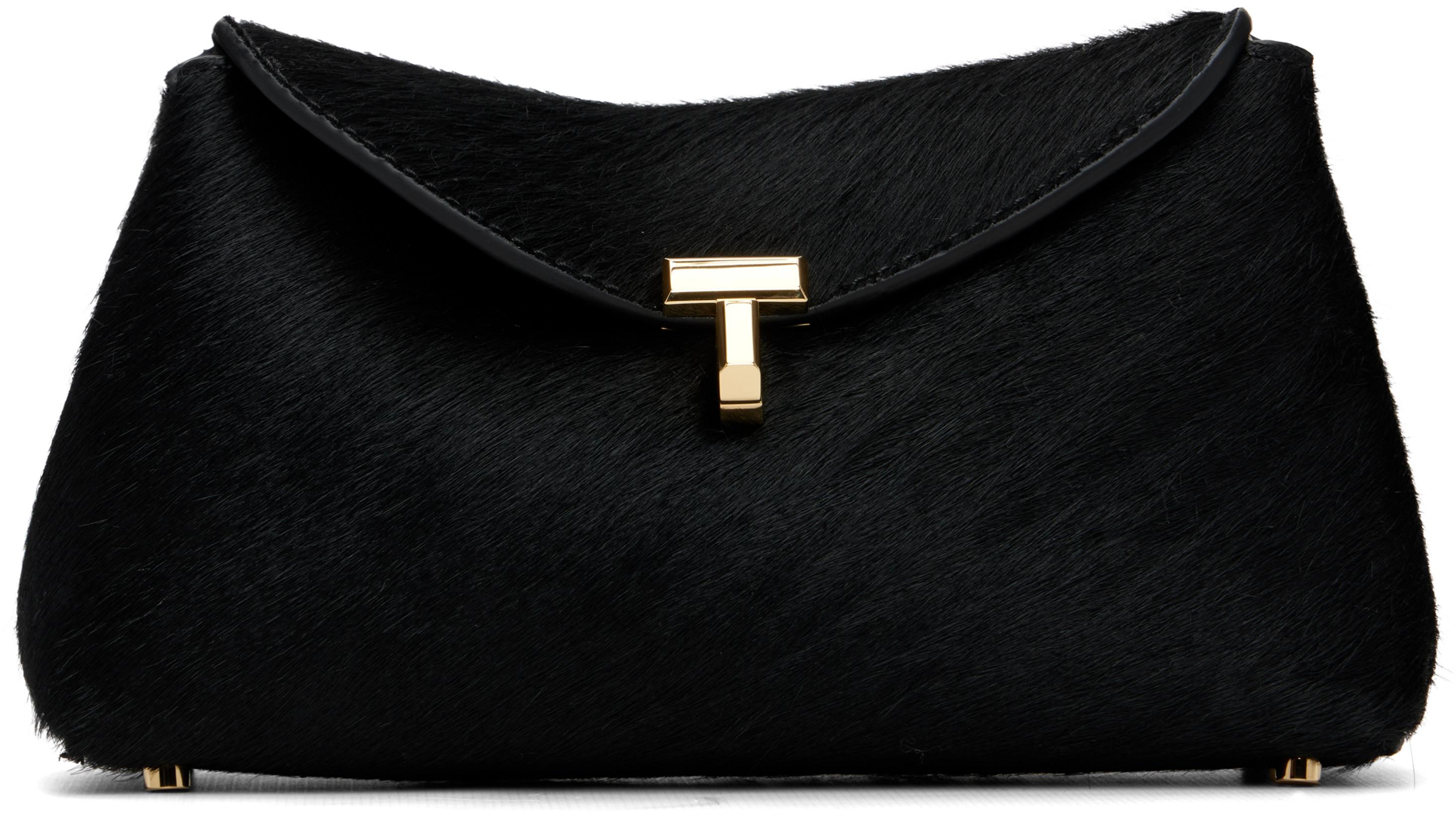 Black Mini T-Lock Pony Hair Clutch by TOTEME