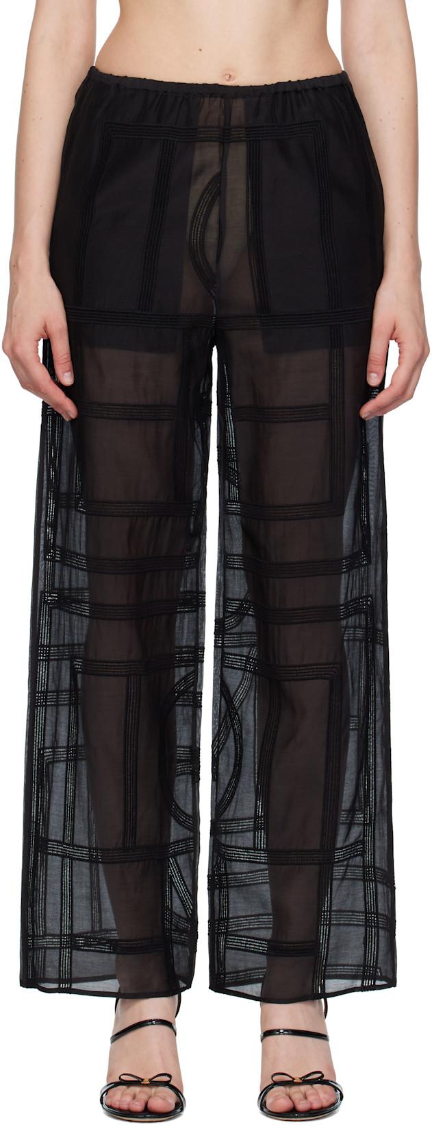 Black Monogram Crochet PJ Lounge Pants by TOTEME