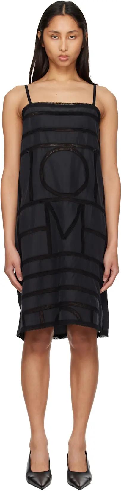 Black Monogram Silk Midi Dress by TOTEME