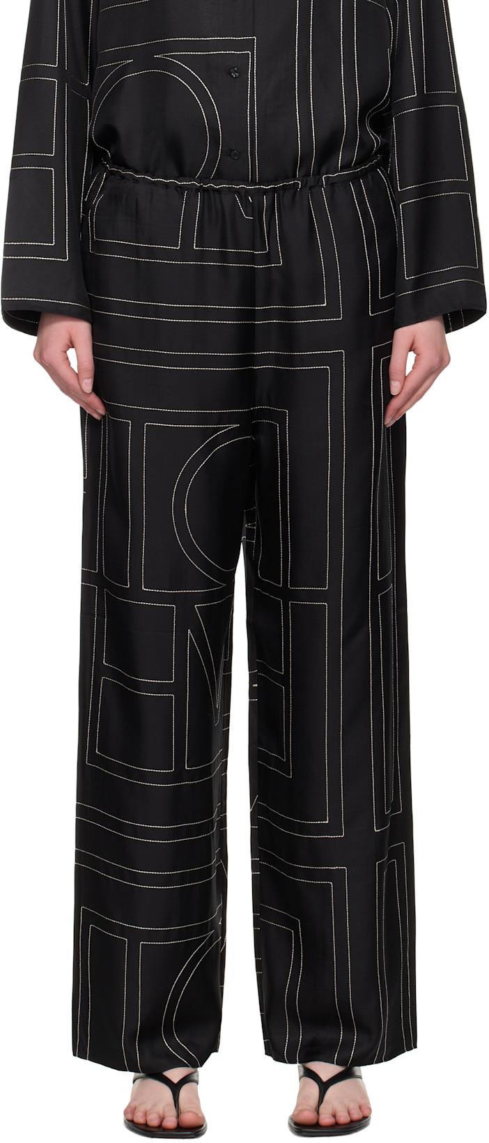 Black Monogram Silk PJ Lounge Pants by TOTEME