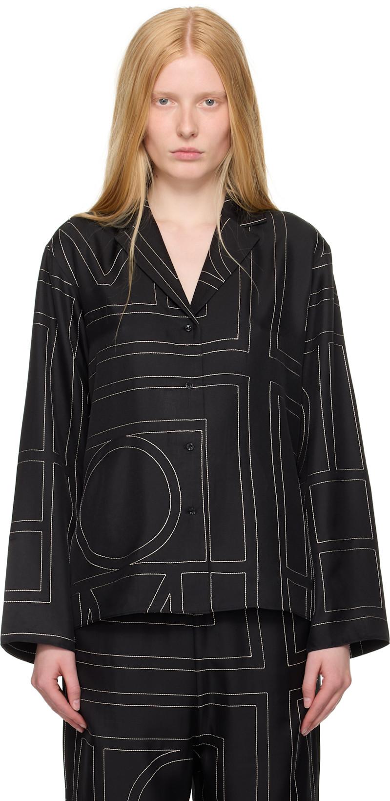Black Monogram Silk Shirt by TOTEME