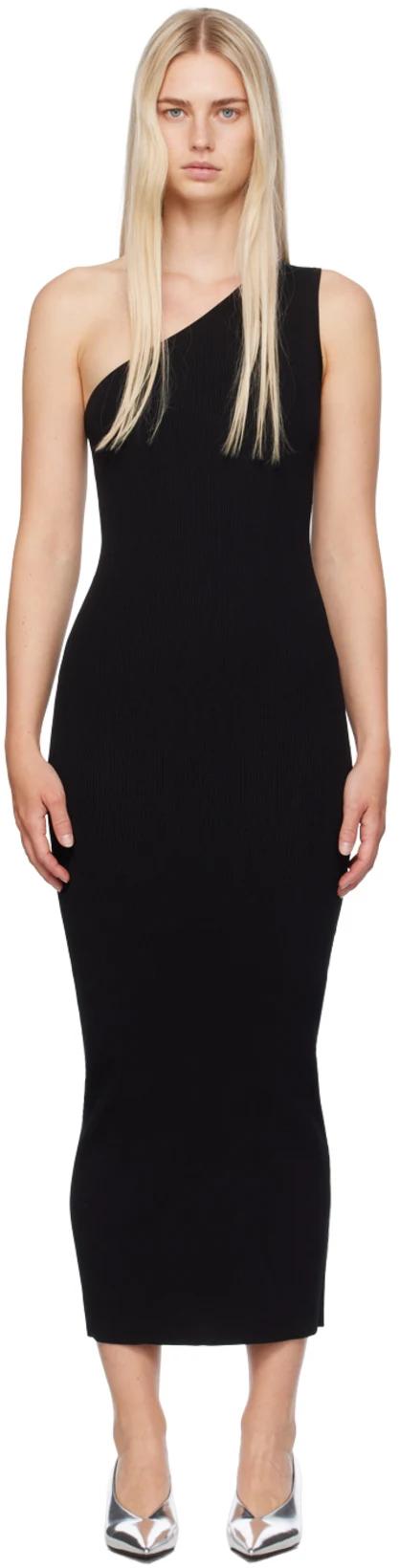 Black One-Shoulder Ribbed Maxi Dress by TOTEME