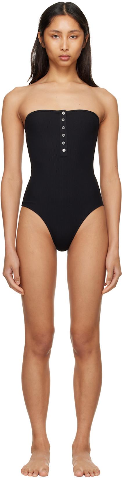 Black Ribbed Strapless Swimsuit by TOTEME