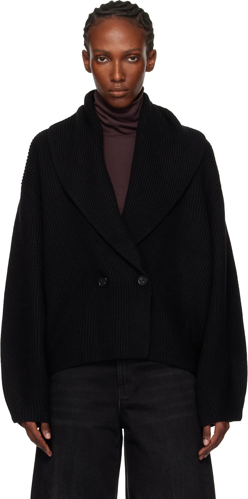 Black Shawl-Lapel Cardigan by TOTEME