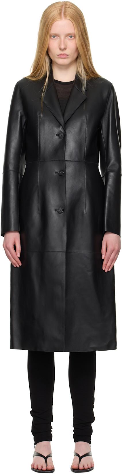 Black Slim Leather Coat by TOTEME