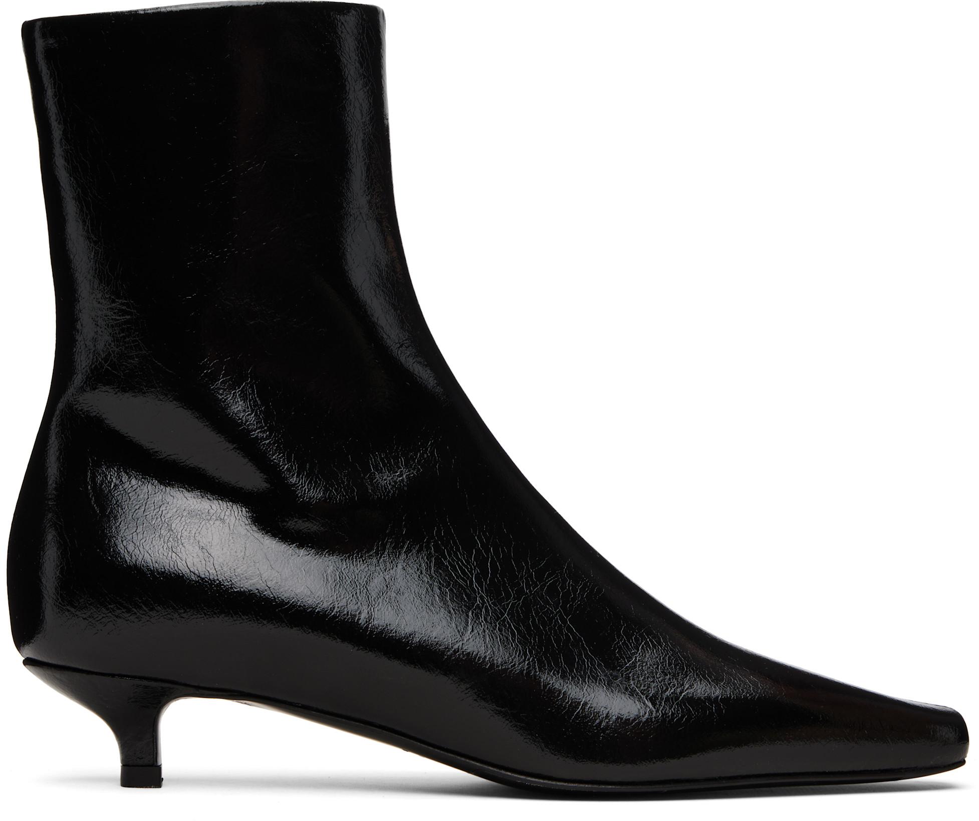 Black Slim Naplack Ankle Boots by TOTEME