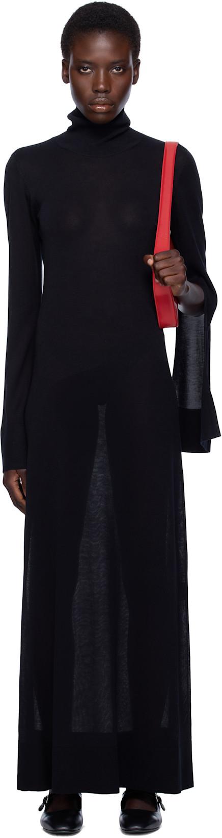Black Slit Sleeve Knit Maxi Dress by TOTEME