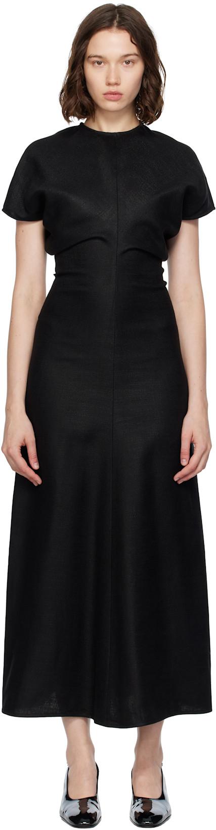 Black Slouch Waist Basketweave Midi Dress by TOTEME