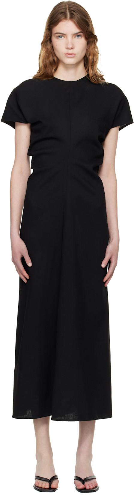 Black Slouch Waist Wool Maxi Dress by TOTEME