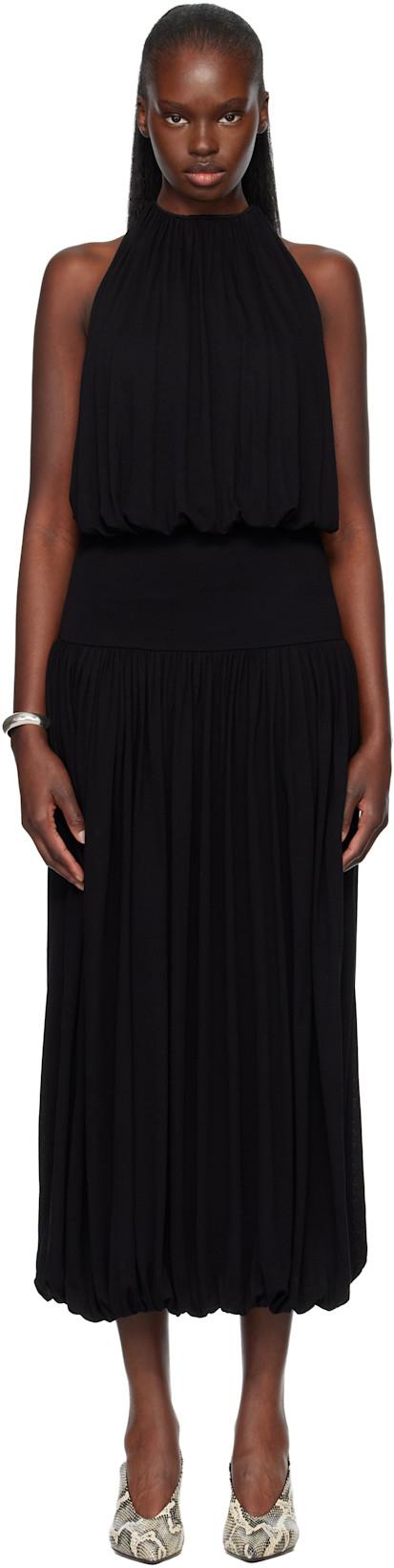Black Soft Gathered Midi Dress by TOTEME