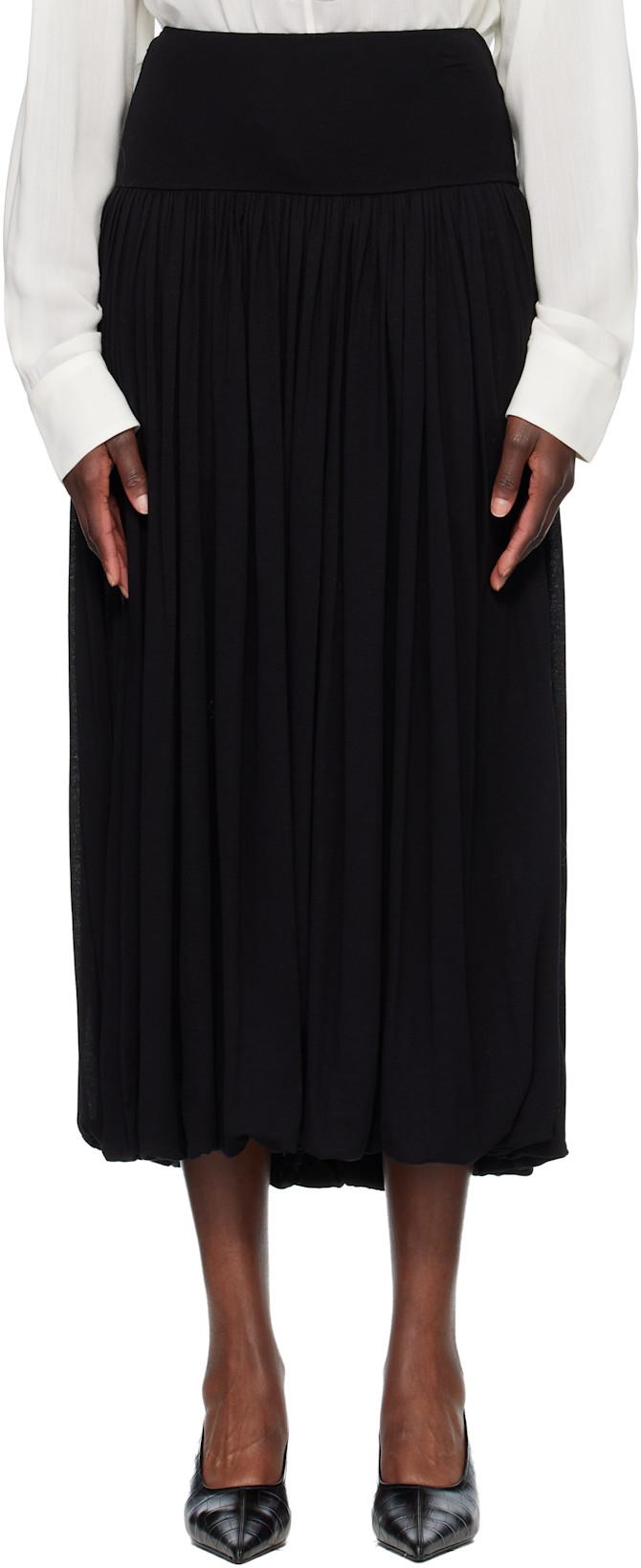 Black Soft Gathered Midi Skirt by TOTEME