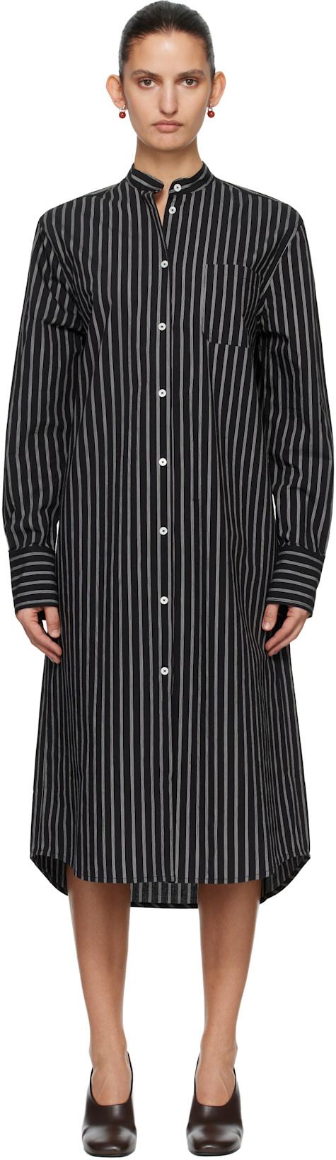 Black Striped Summer Tunic Midi Dress by TOTEME
