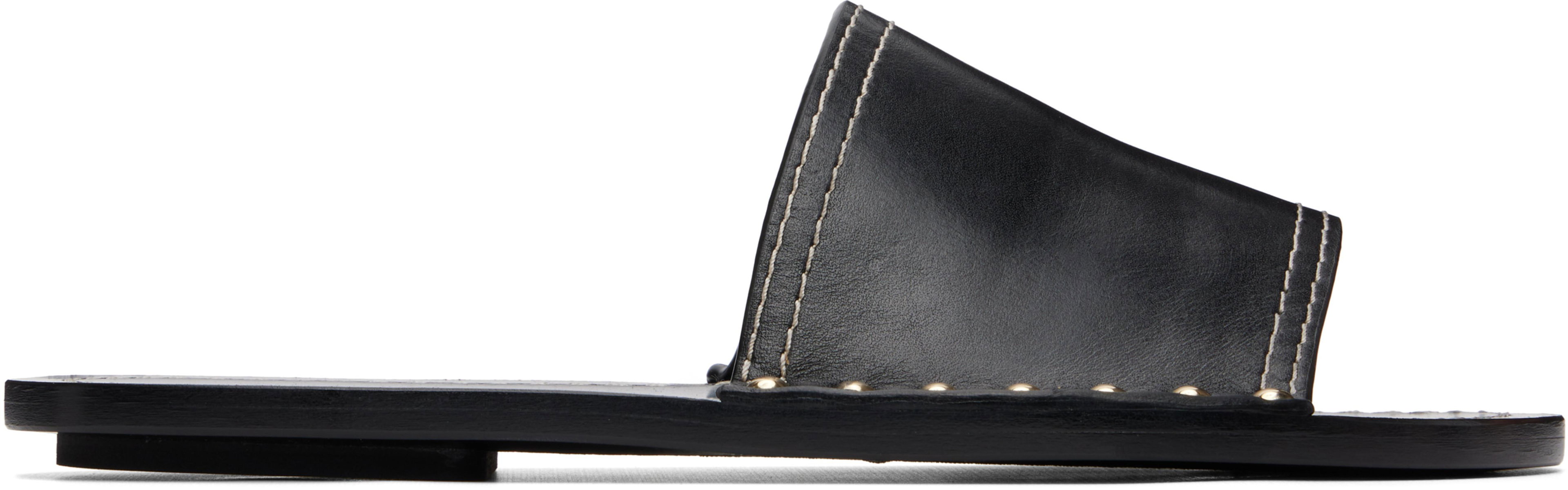 Black Studded Leather Slide Sandals by TOTEME