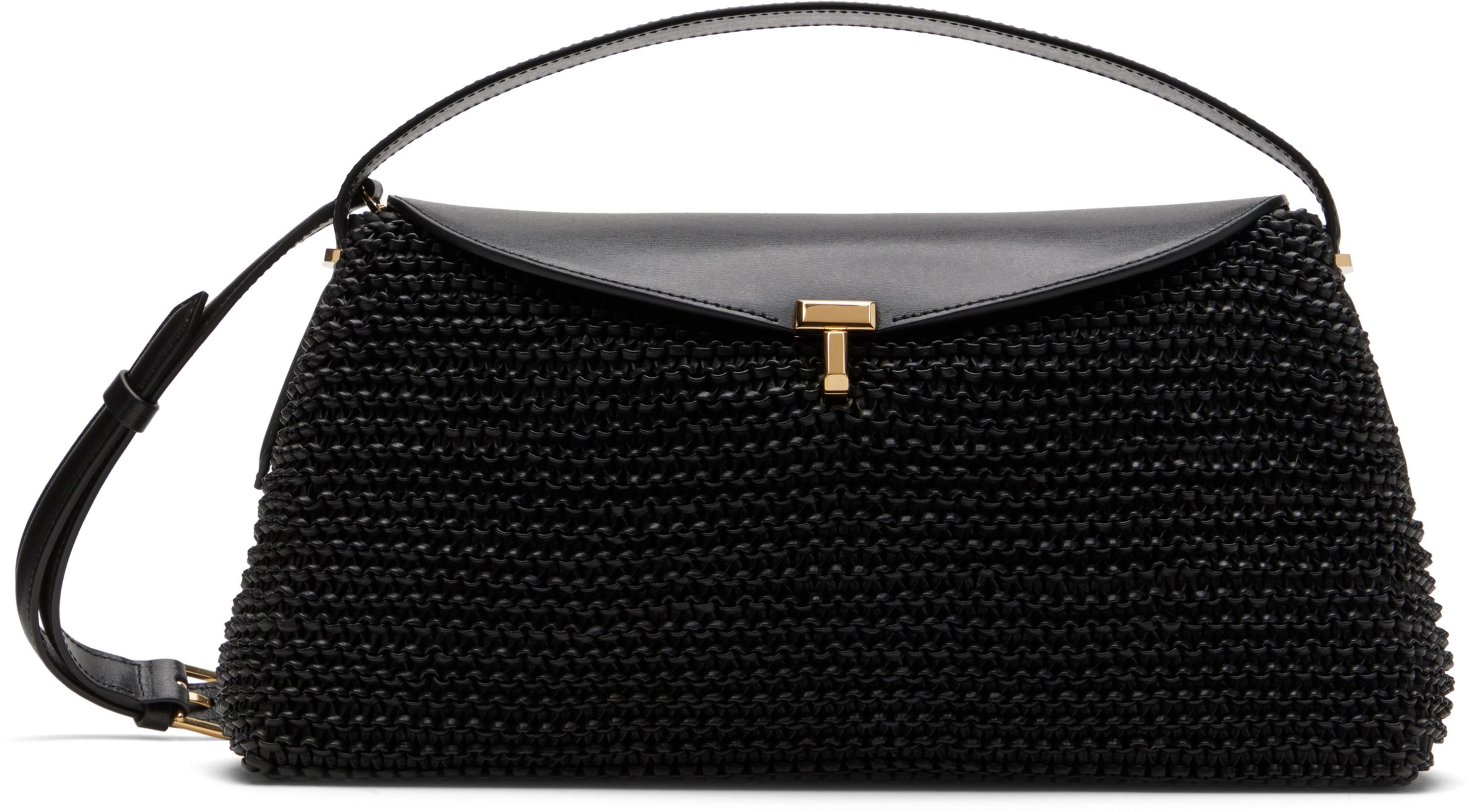 Black T-Lock Woven-Leather Bag by TOTEME
