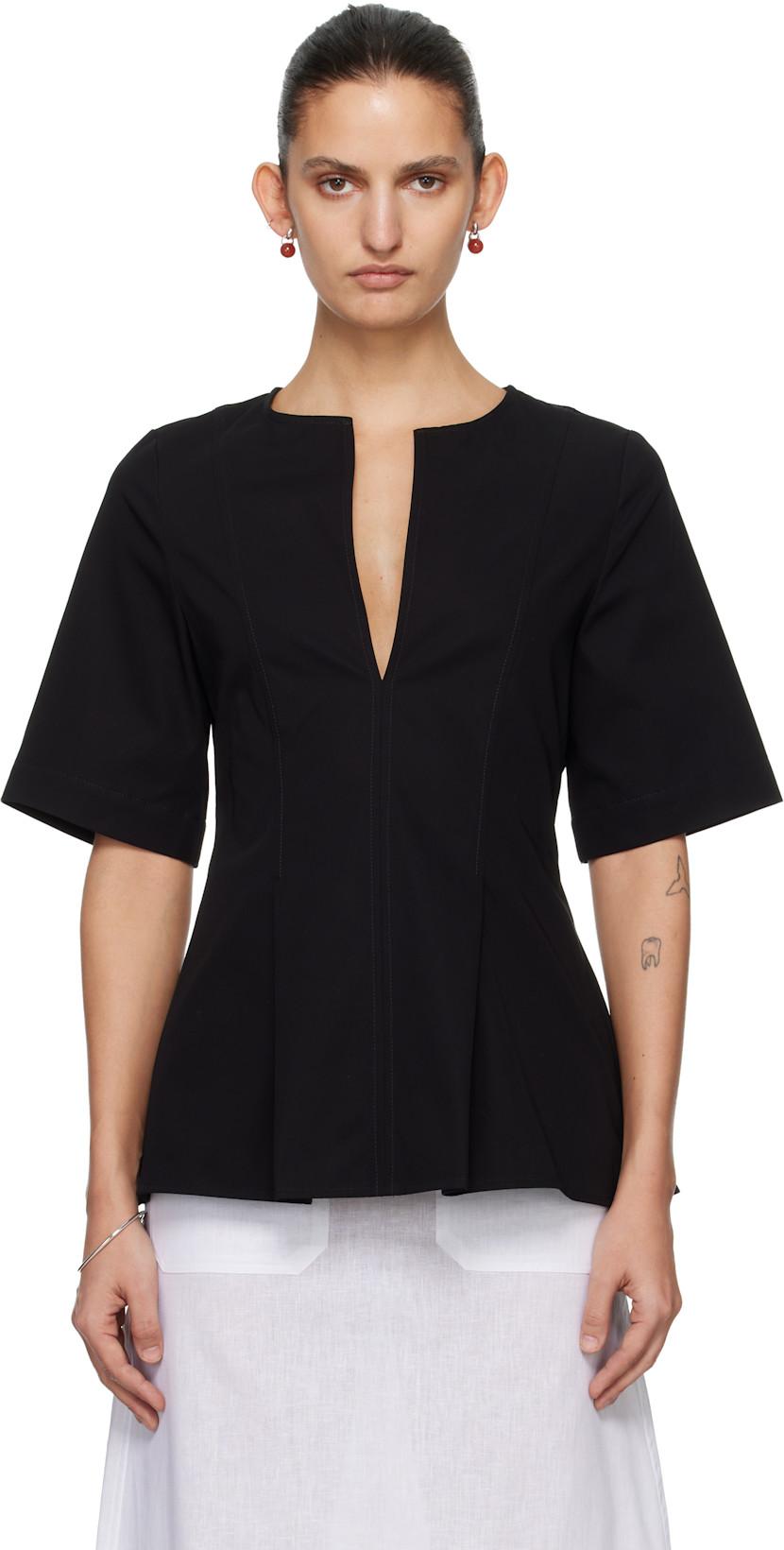 Black Tailored Cotton Top by TOTEME