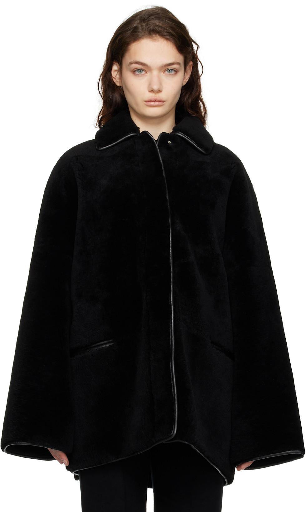 Black Teddy Overshirt Shearling Jacket by TOTEME