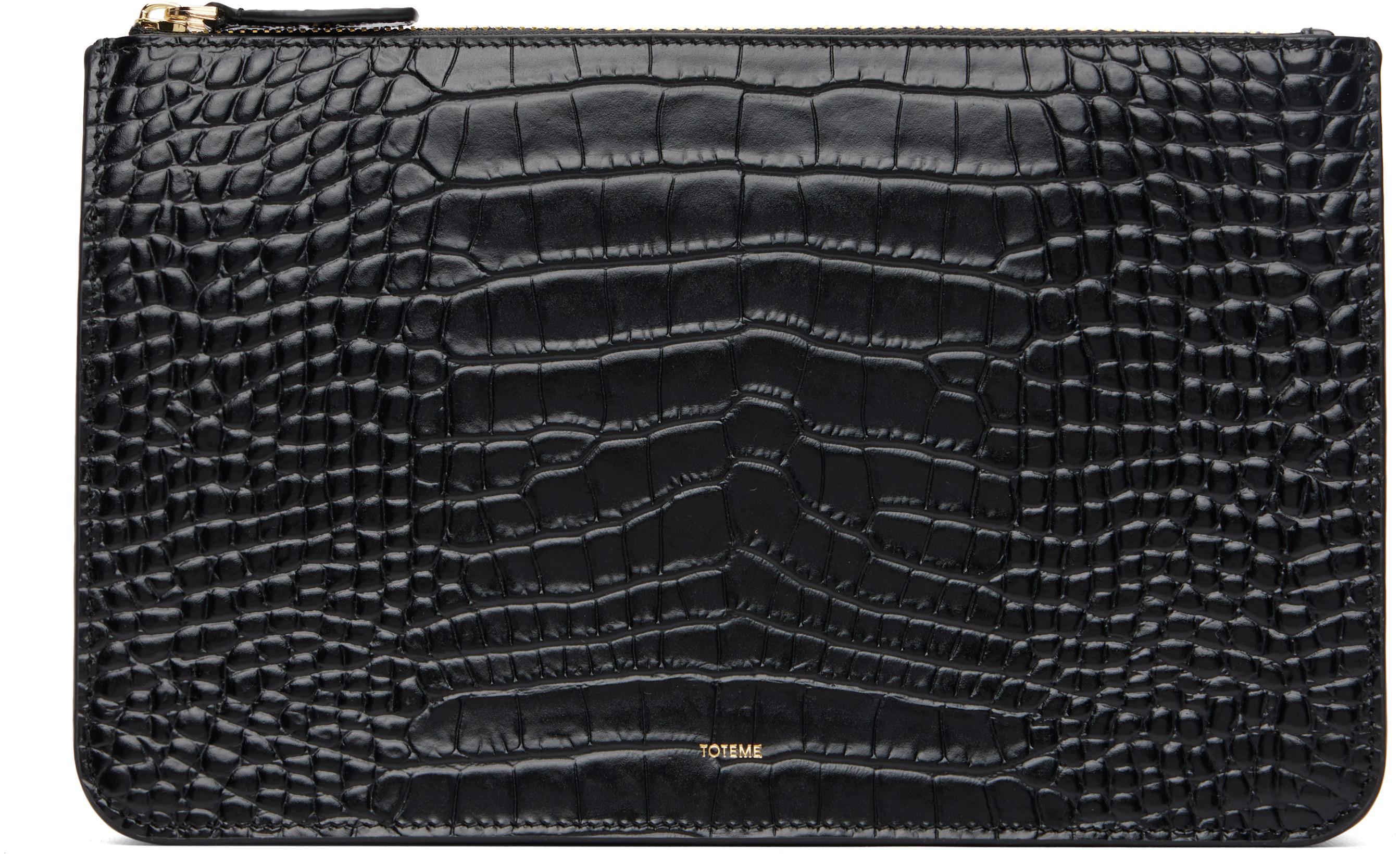 Black Threefold Croco-Embossed Clutch by TOTEME