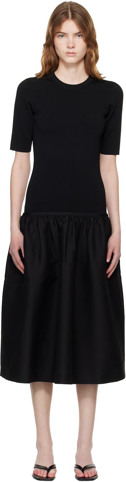 Black Twinflower Tee Midi Dress by TOTEME