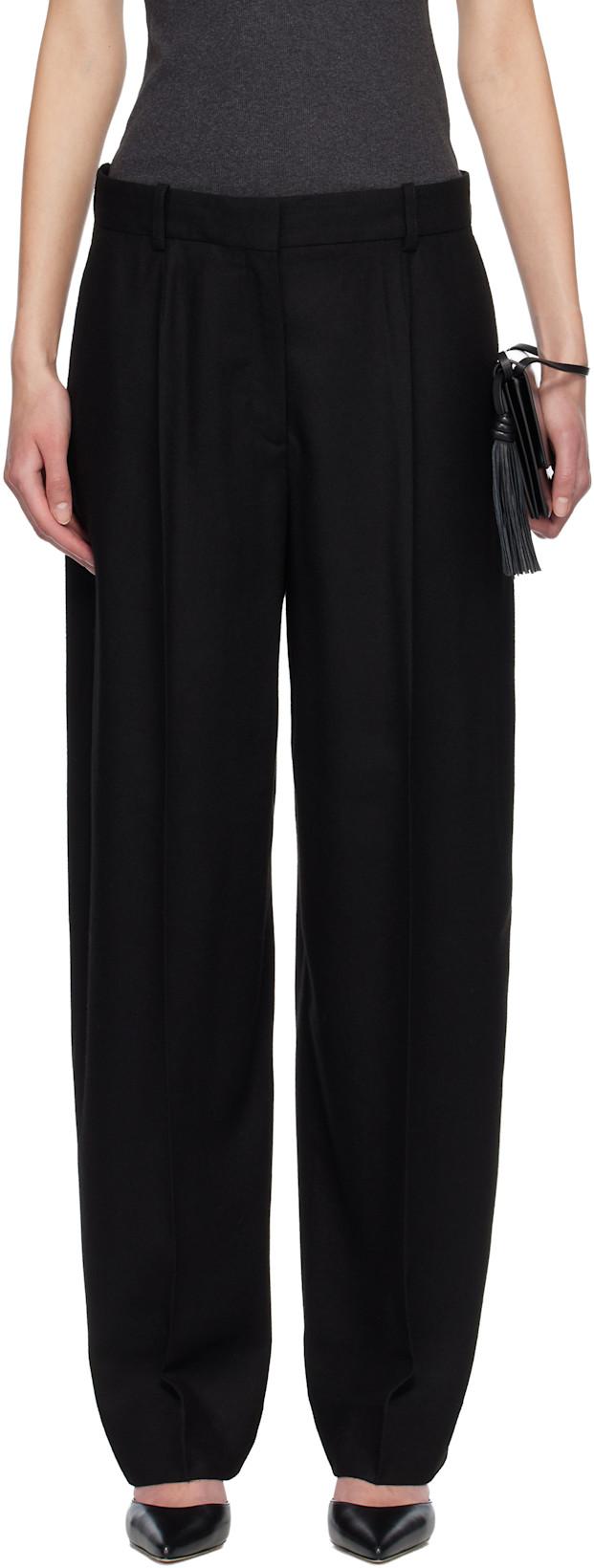 Black Wide Flannel Trousers by TOTEME