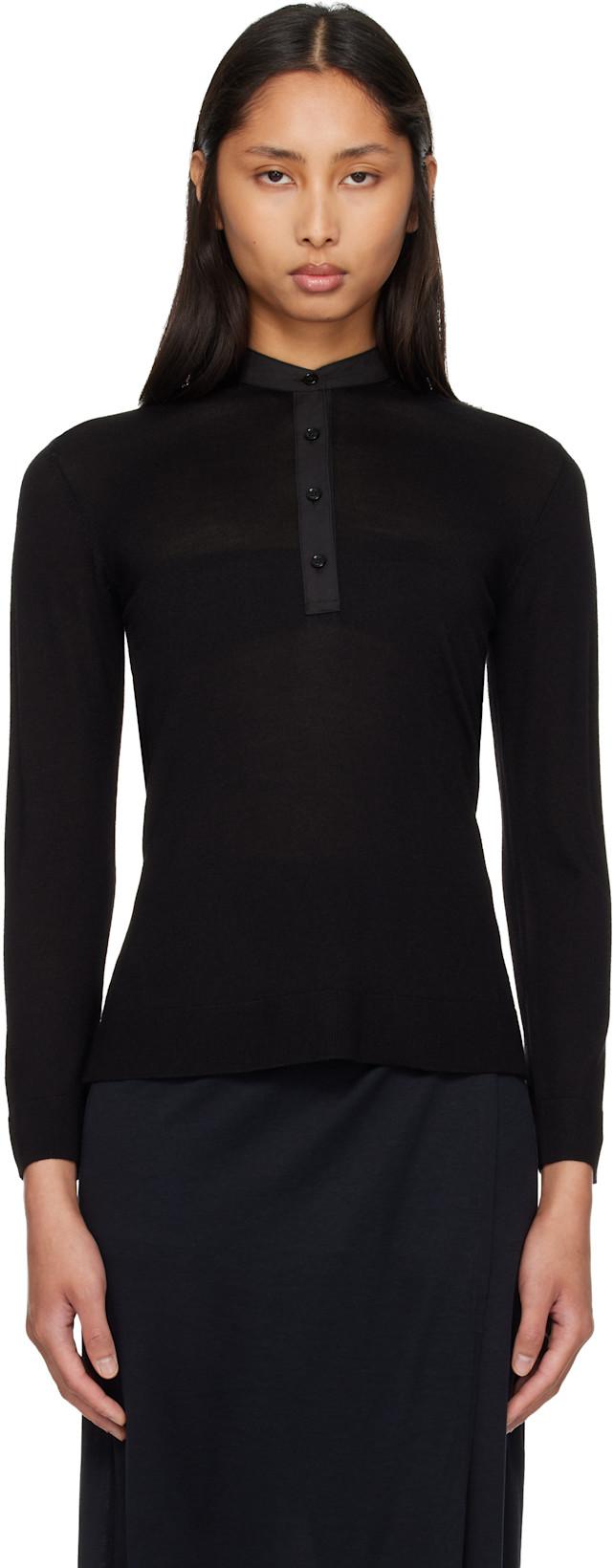 Black Wool Silk Knit Sweater by TOTEME