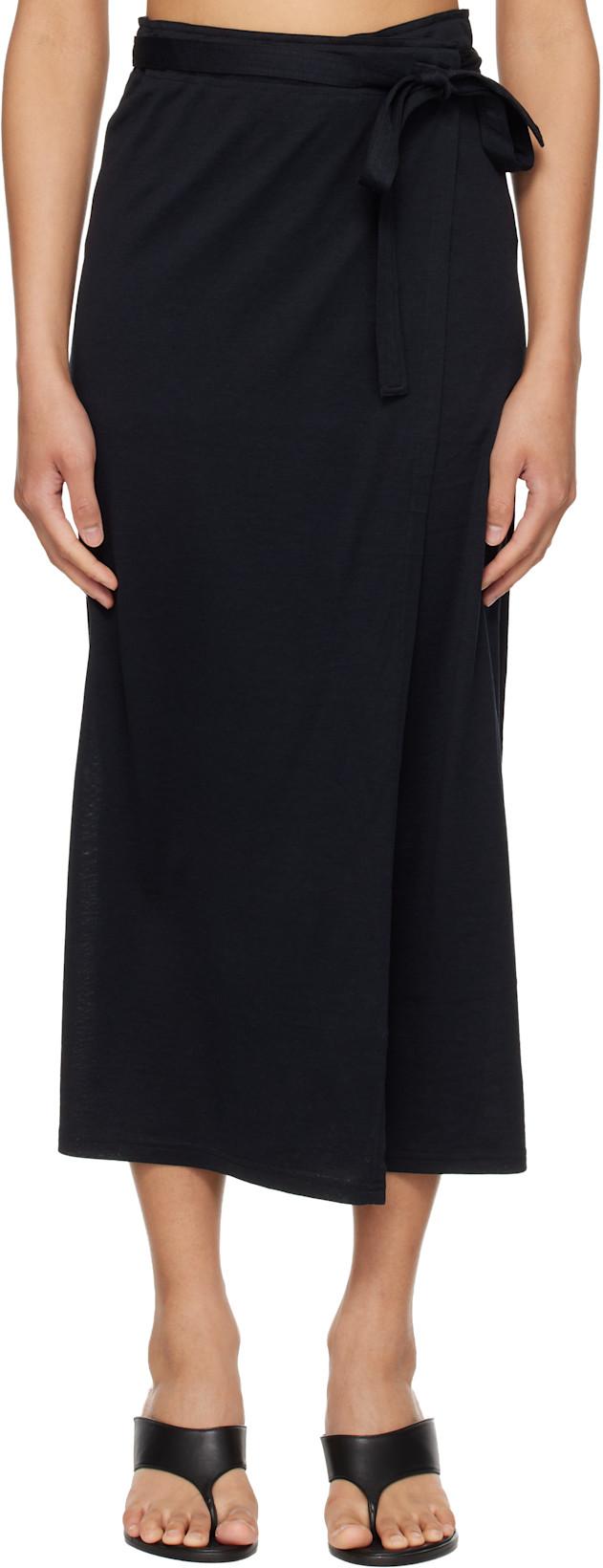 Black Wrap Midi Skirt by TOTEME