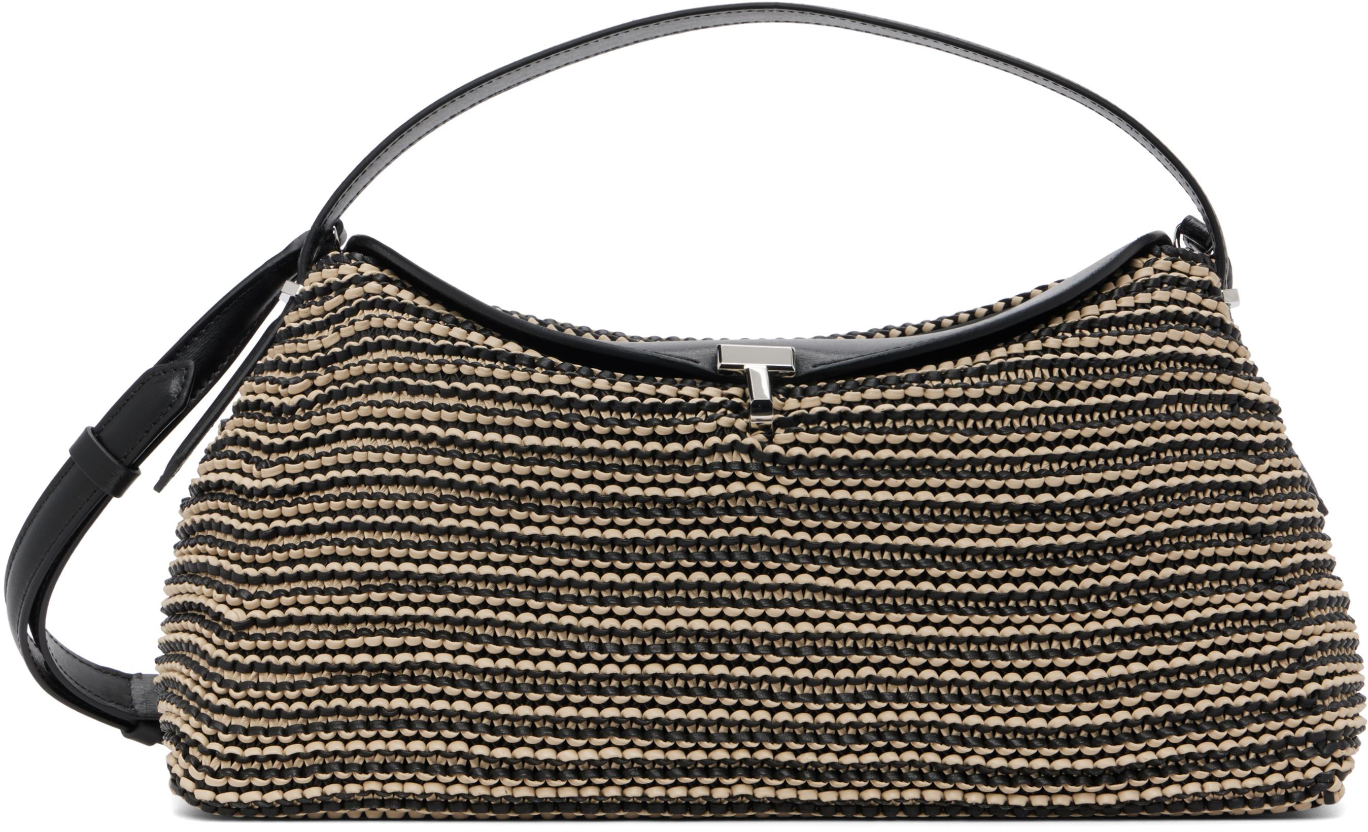 Black & Beige T-Lock Woven Leather Bag by TOTEME