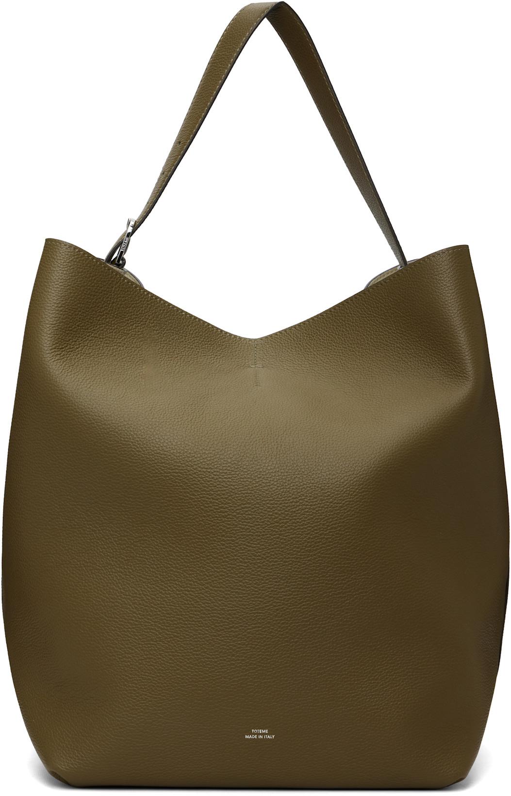 Brown Belted Grained-Leather Tote by TOTEME