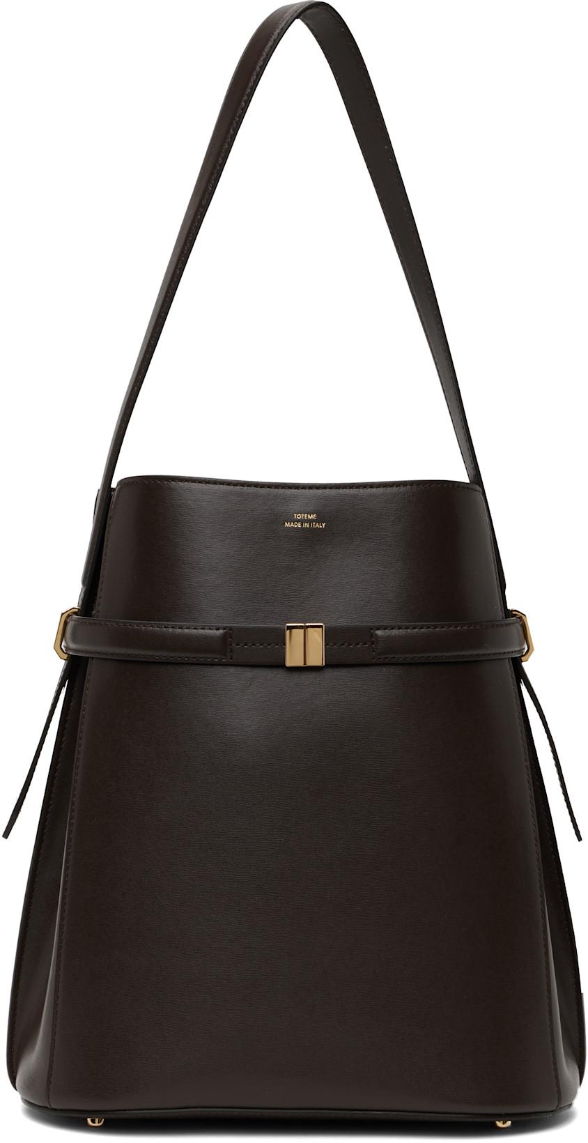 Brown Belted Leather Bucket Bag by TOTEME