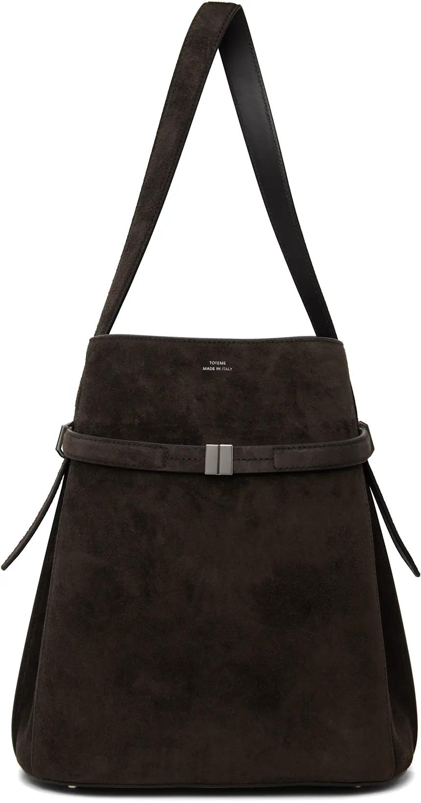 Brown Belted Suede Bucket Bag by TOTEME
