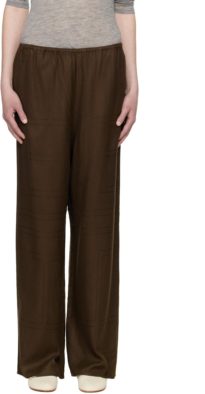 Brown Monogram Flannel Lounge Pants by TOTEME