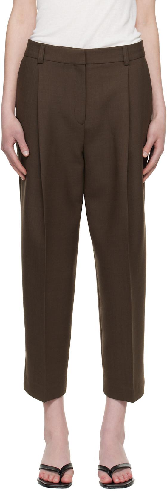 Brown Pleated Straight Trousers by TOTEME
